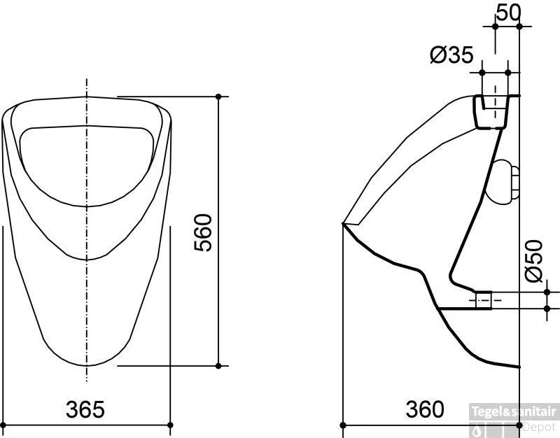 B&w-luxury Autumn Urinoir Bovenaansluiting Wit - Afbeelding 2