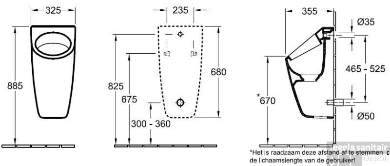 Villeroy & Boch Architectura Urinoir Rond Ceramicplus / Incl. Sifon/bev. Wit - Afbeelding 2