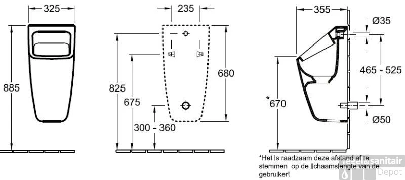Villeroy & Boch Architectura Urinoir Vierkant Ceramicplus/incl. Sifon/bev. Wit - Afbeelding 2