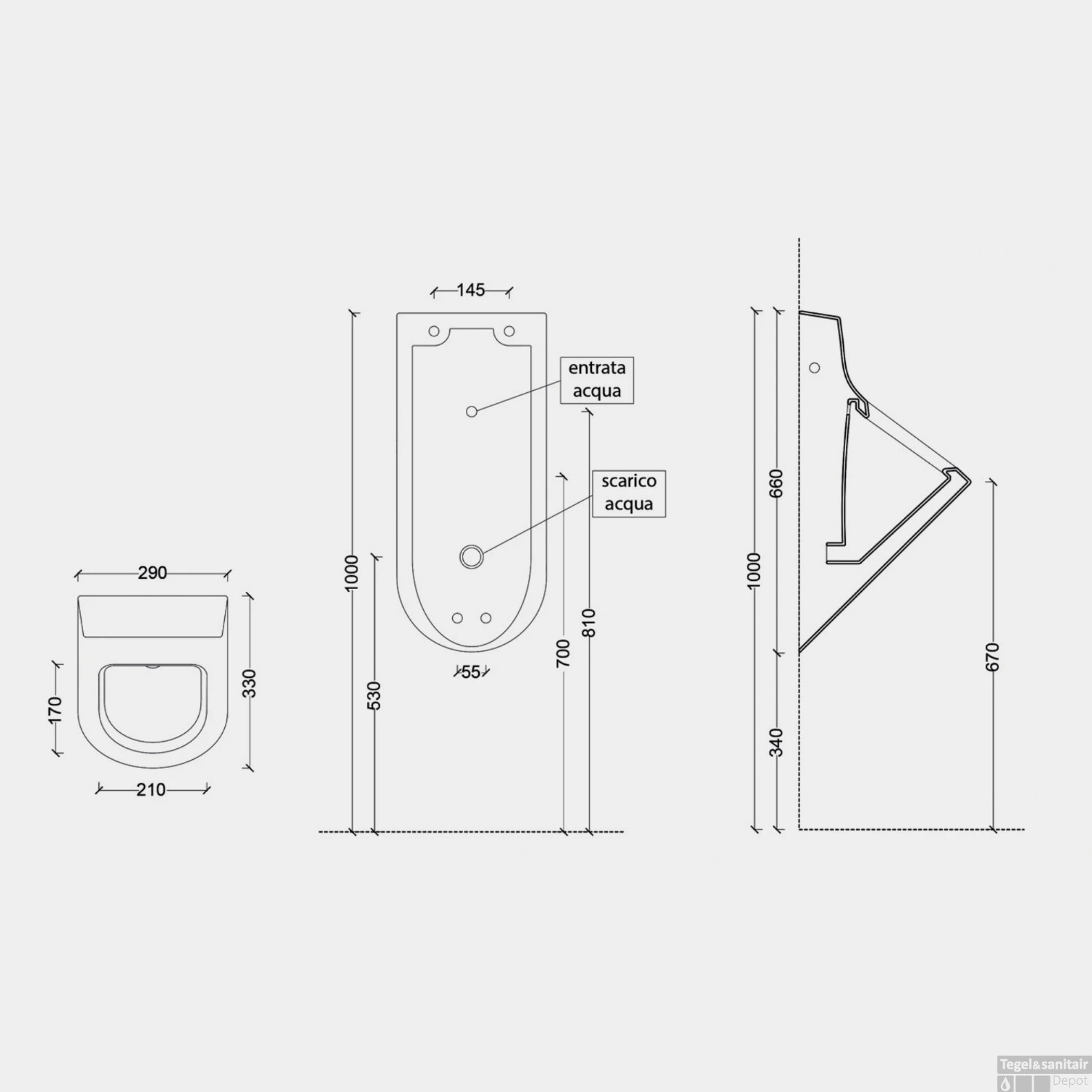Urinoir Salenzi Hung Achterinlaat Mat Taupe (incl. Ophangset En Sifon) - Afbeelding 3