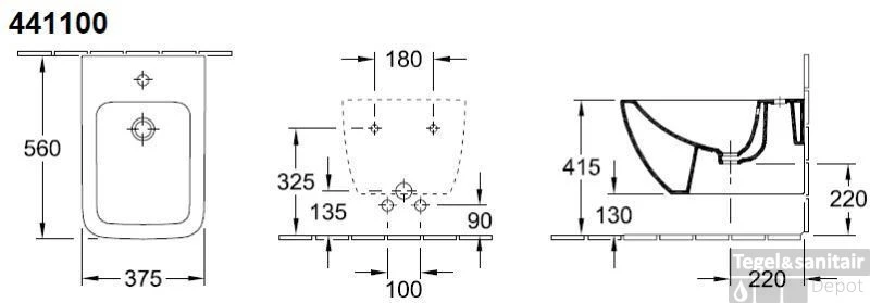 Villeroy & Boch Venticello Wandbidet 37x56 Cm. 1x Kraangat M/overloop Wit - Afbeelding 2