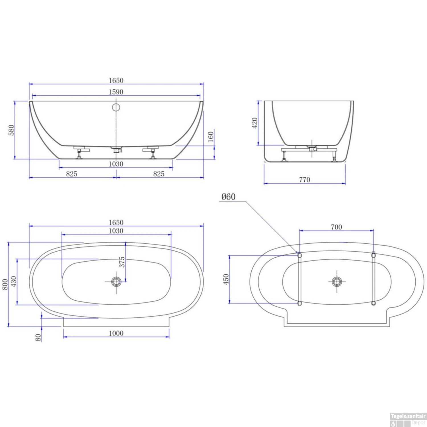 Vrijstaand Bad Allibert Monobloc Agata 165x80 Cm - Afbeelding 4