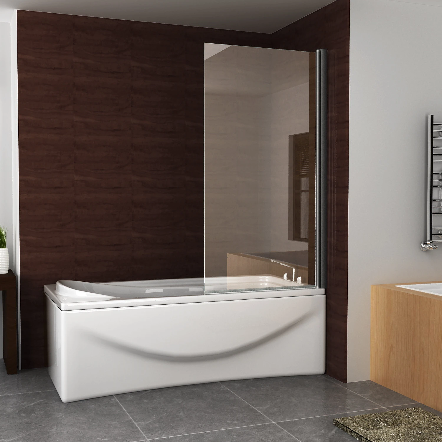 Badwand BWS Draaibaar 80x150 Cm 6 Mm NANO Veiligheidsglas Muurprofiel Mat Zwart