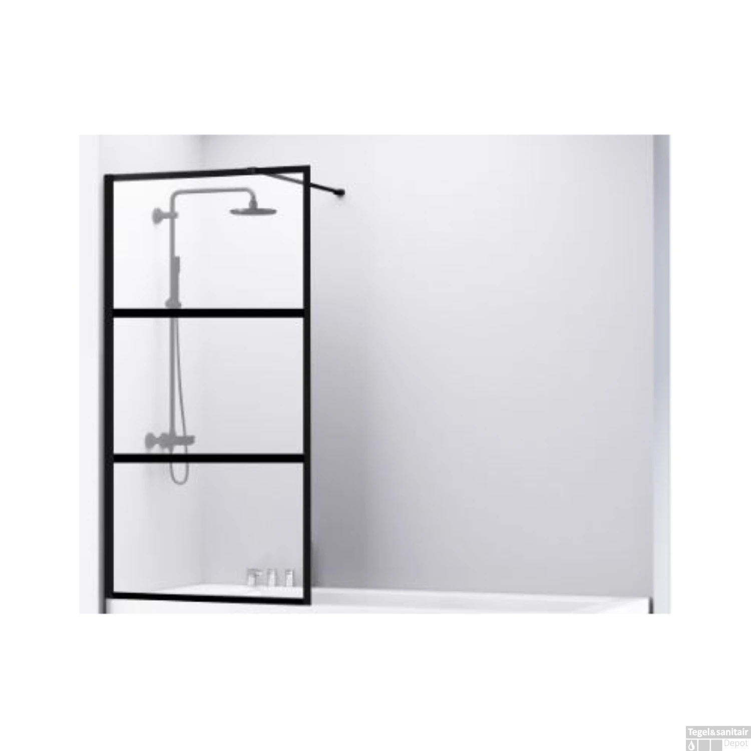 Badwand Van Rijn ST04 Helder Glas 8 Mm 3 Delen Aluminium Zwart Profiel 80x160 Cm - Afbeelding 3