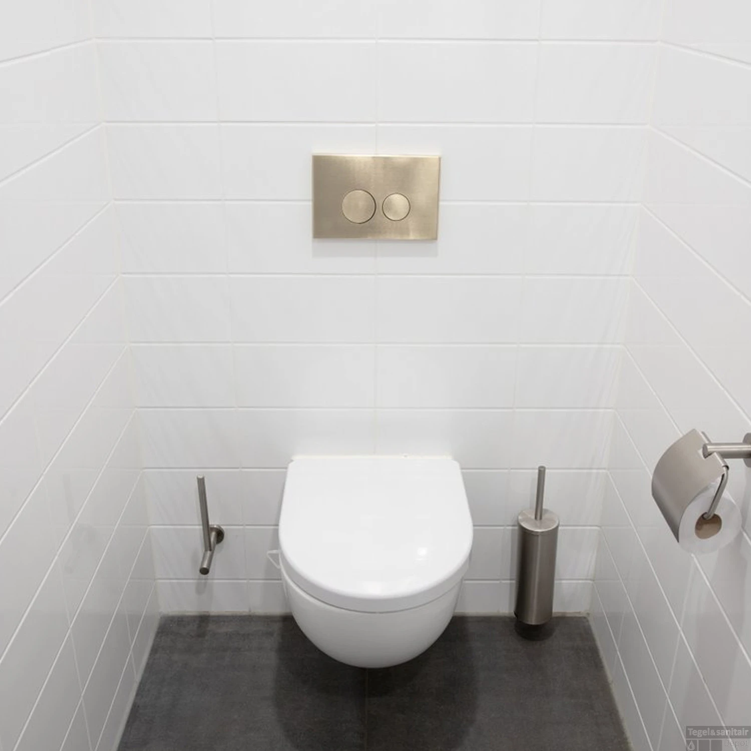 Bedieningsplaat Qeramiq Push Met DualfFush Frontbediening Metaal Rond Geborsteld Messing - Afbeelding 2