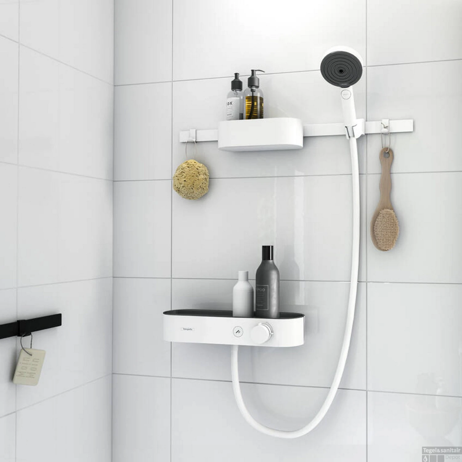 Bundelset Handdouche HansGrohe WallStoris Thermostaat Glijstang En Opbergset Mat Wit - Afbeelding 2