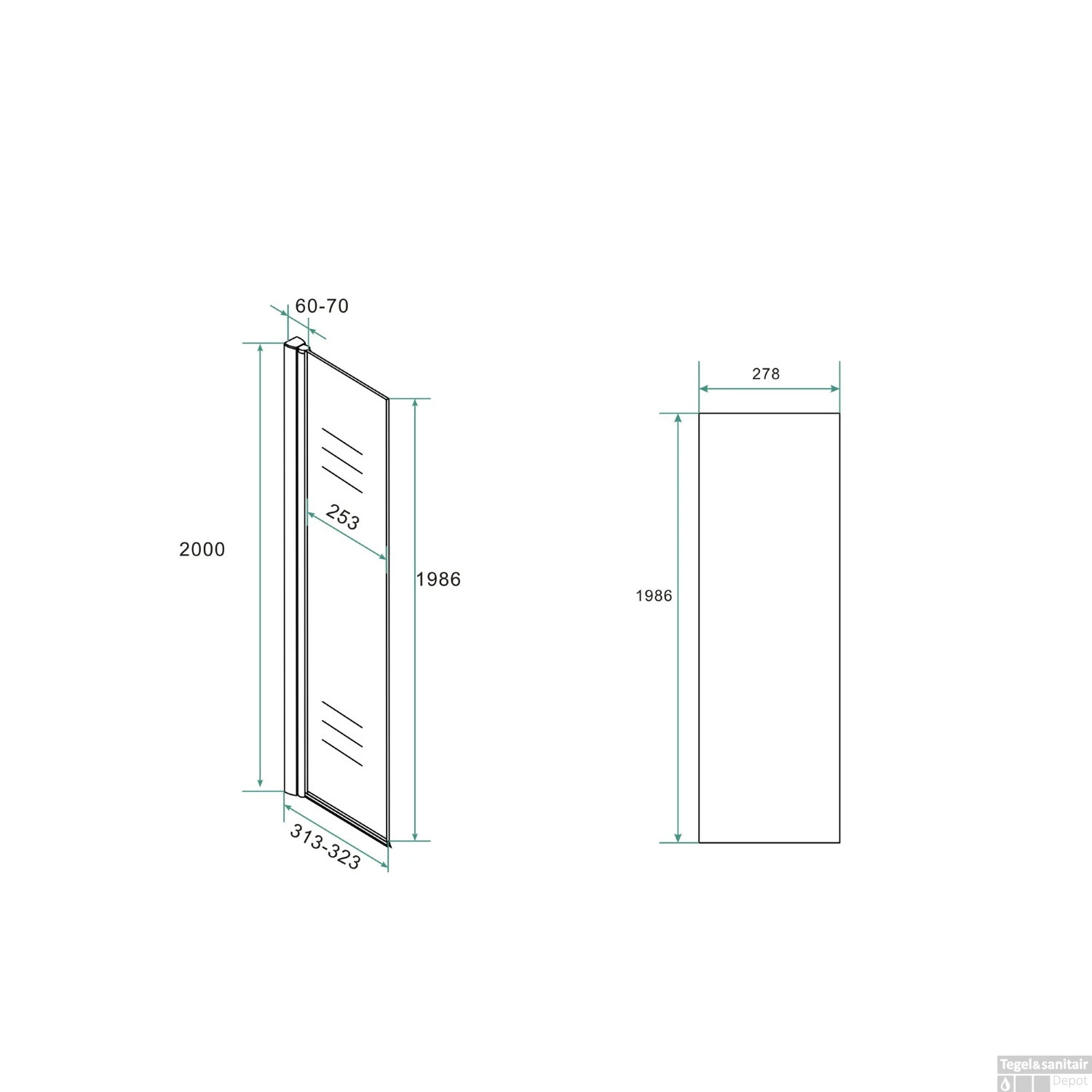 BWS Apollo Zijwand Met Scharnierend Muurprofiel 30x200 Cm 10mm Nano Glas - Afbeelding 3