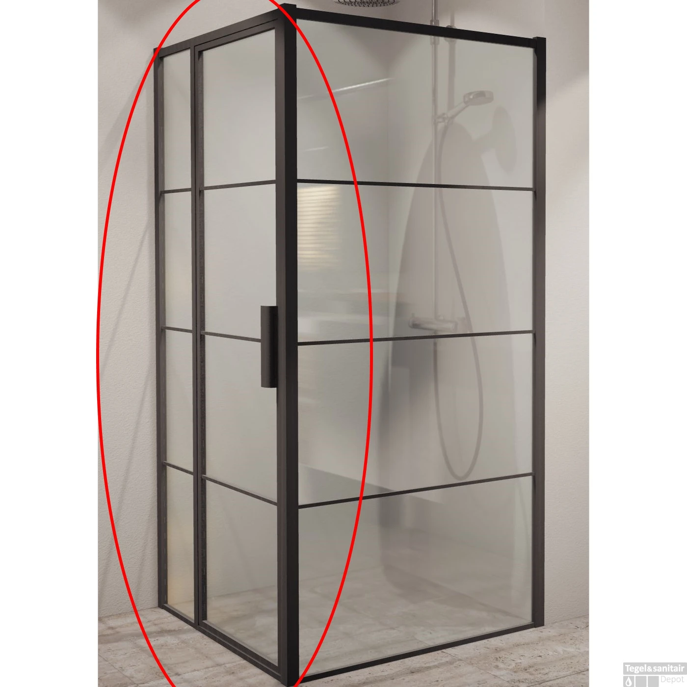 BWS Douchecabine Deur Frame Met Vast Paneel 89x200 Cm 8 Mm NANO Glas Mat Zwart Raster - Afbeelding 2