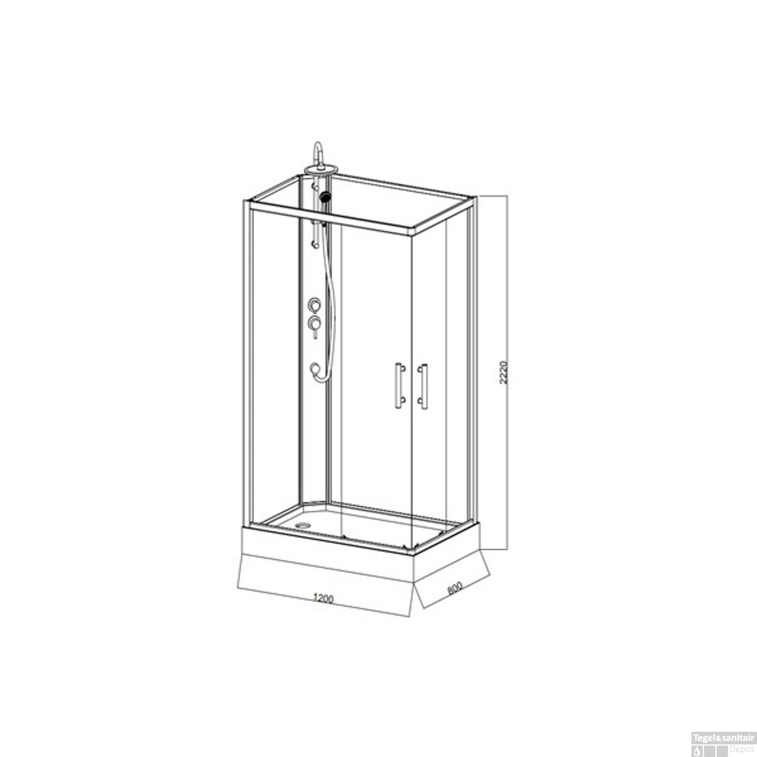 Complete Douchecabine VM Khone VII 80x120 Cm Hoekinstap Mat Wit - Afbeelding 3