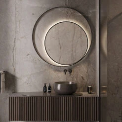 Designspiegel Martens Design Athene Rond Met Frame En Indirecte LED Verlichting 90 Cm Geborsteld Koper