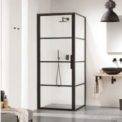 Douchecabine Sealskin Soho 90x80 Cm Met Draaideur Rechts Hoekcabine 8 Mm Helderglas Mat Zwart
