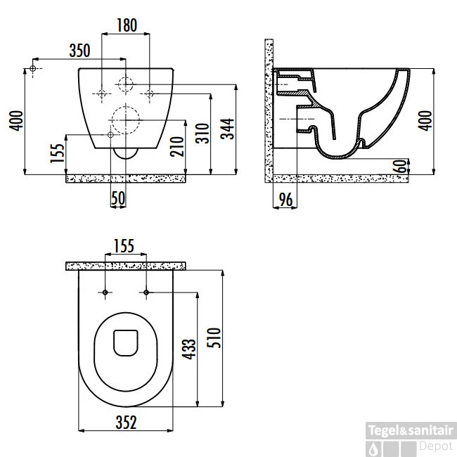 Wandcloset Boss & Wessing Freedom Met Bidet Mat Wit (Excl. Zitting) - Afbeelding 2