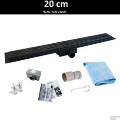 Mat Zwarte RVS Douchegoot Flens Met Uitneembaar Sifon 20x7cm 6,7cm Diep MAT ZWART ROOSTER