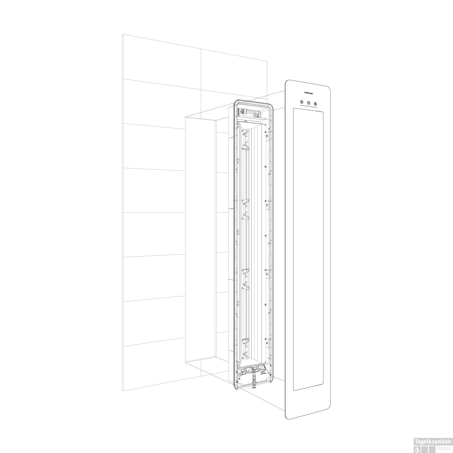 Sunshower One L Round Infrarood 185x33 Cm Inbouw - Opbouw Vlak Of Hoek White - Afbeelding 6