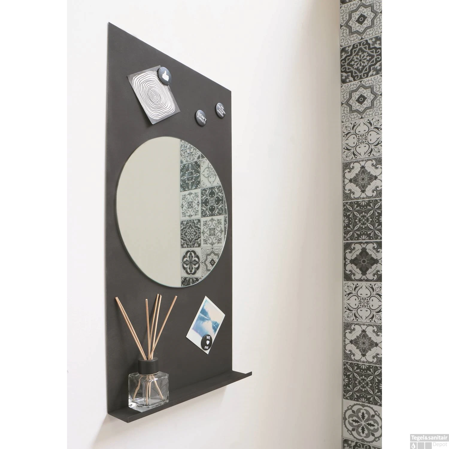 INK Fonteinplanchet Note Staal RVS Geborsteld 36x72 Cm Inclusief Ronde Spiegel Helder Glas 32 Cm - Afbeelding 2