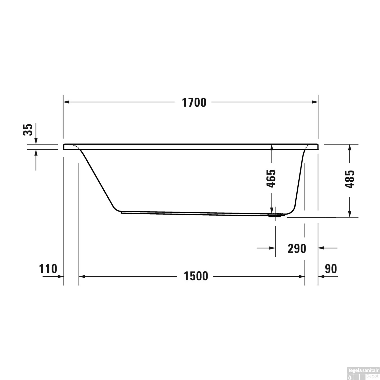 Ligbad Duravit D-Neo Inbouw 170x75x48.5 Cm Wit - Afbeelding 4