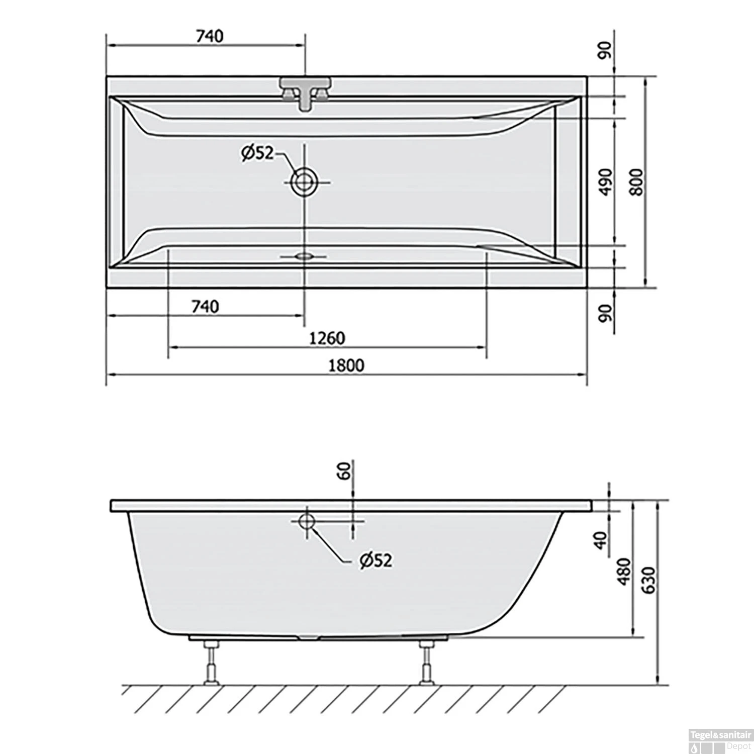 Ligbad Polysan Cleo Inbouw 180x80x48 Cm Wit - Afbeelding 6