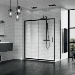 Schuifdeur Novellini Zephyros 2P Helder Glas 96x195 Cm Mat Zwart Profiel