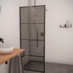 BWS Inloopdouche Smoke Frame 80x200 Cm Rookglas Mat Zwart Raster