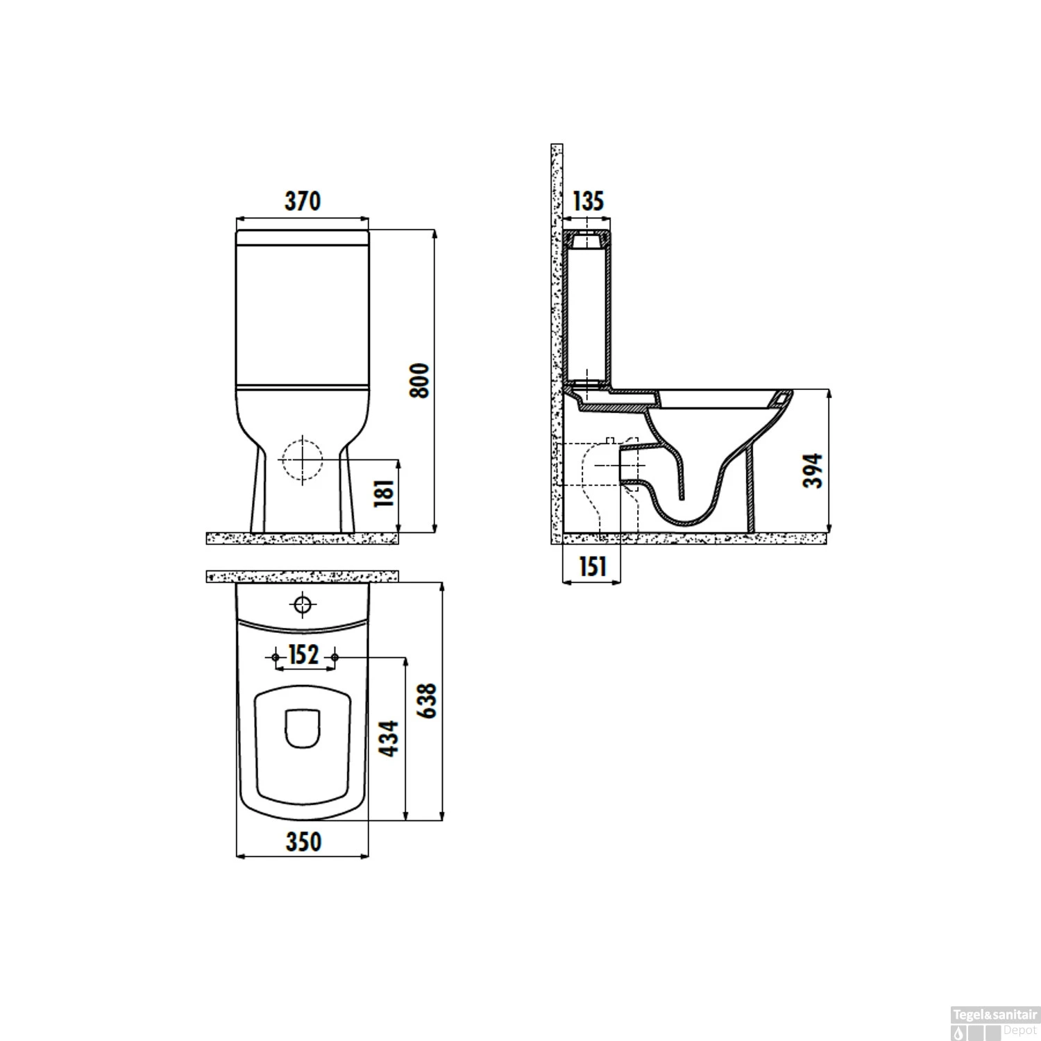 Toiletpot Boss & Wessing Lara Staand Tbv Duoblok AO Mat Zwart - Afbeelding 2