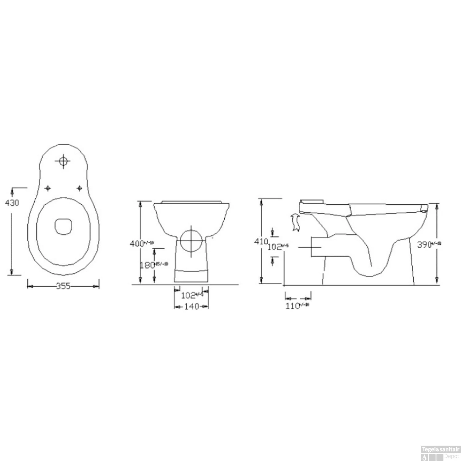 Toiletpot Staand Boss & Wessing Aqua Met Sproeier Muur Aansluiting Wit - Afbeelding 2