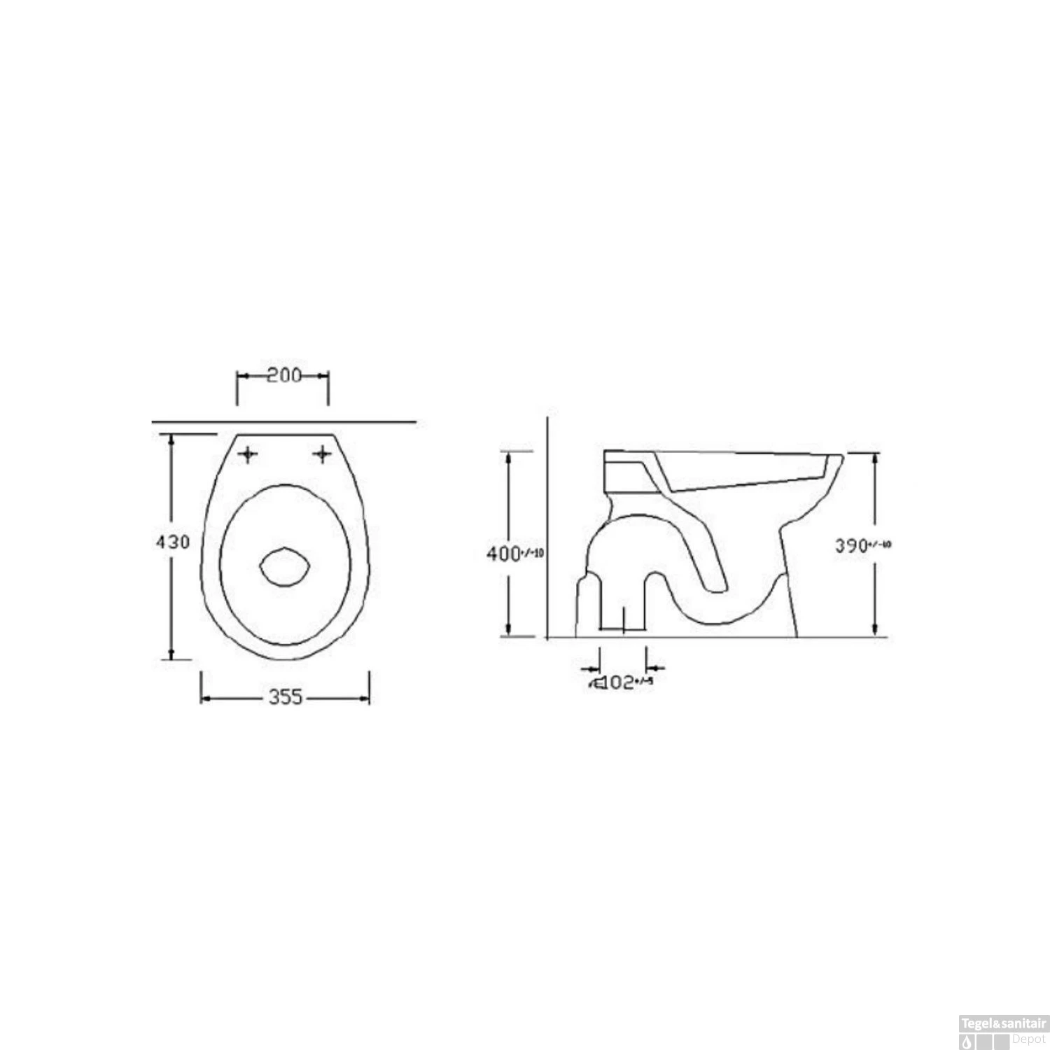 Toiletpot Staand Boss & Wessing Aqua Onder Aansluiting Wit - Afbeelding 2