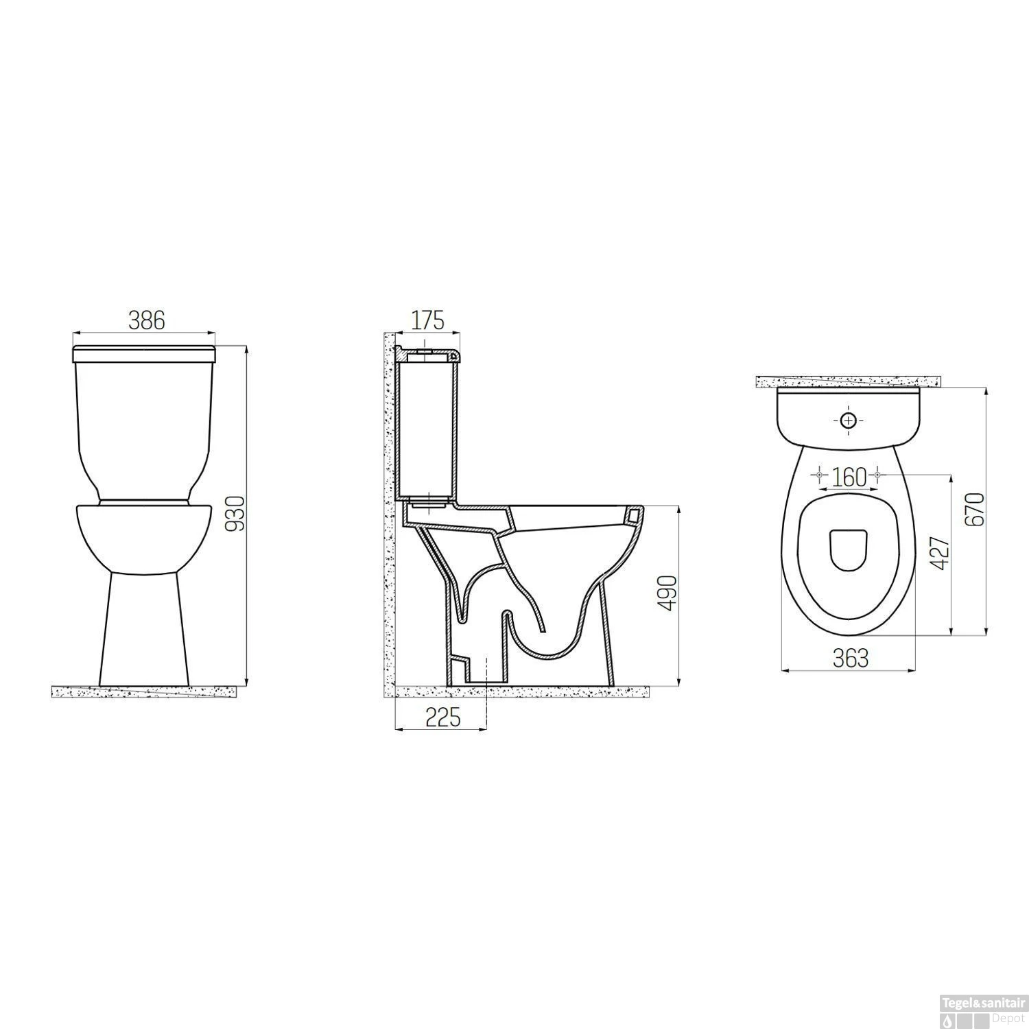 Toiletpot Set Staand Boss & Wessing Mala Verhoogd Met Bidet Onder Aansluiting Wit (AO) - Afbeelding 2