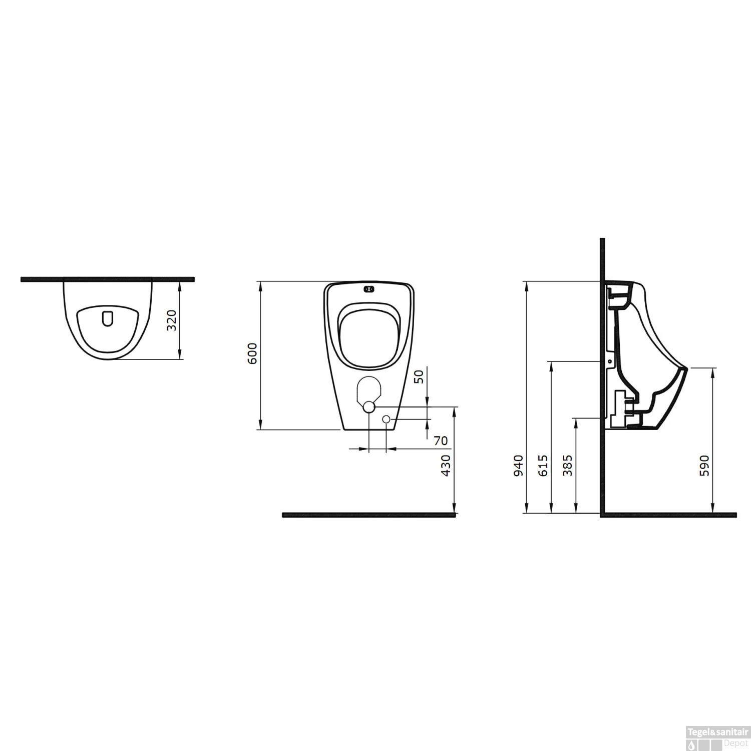 Urinoir Boss & Wessing Bocchi Met Bovenaansluiting Mat Grijs - Afbeelding 2