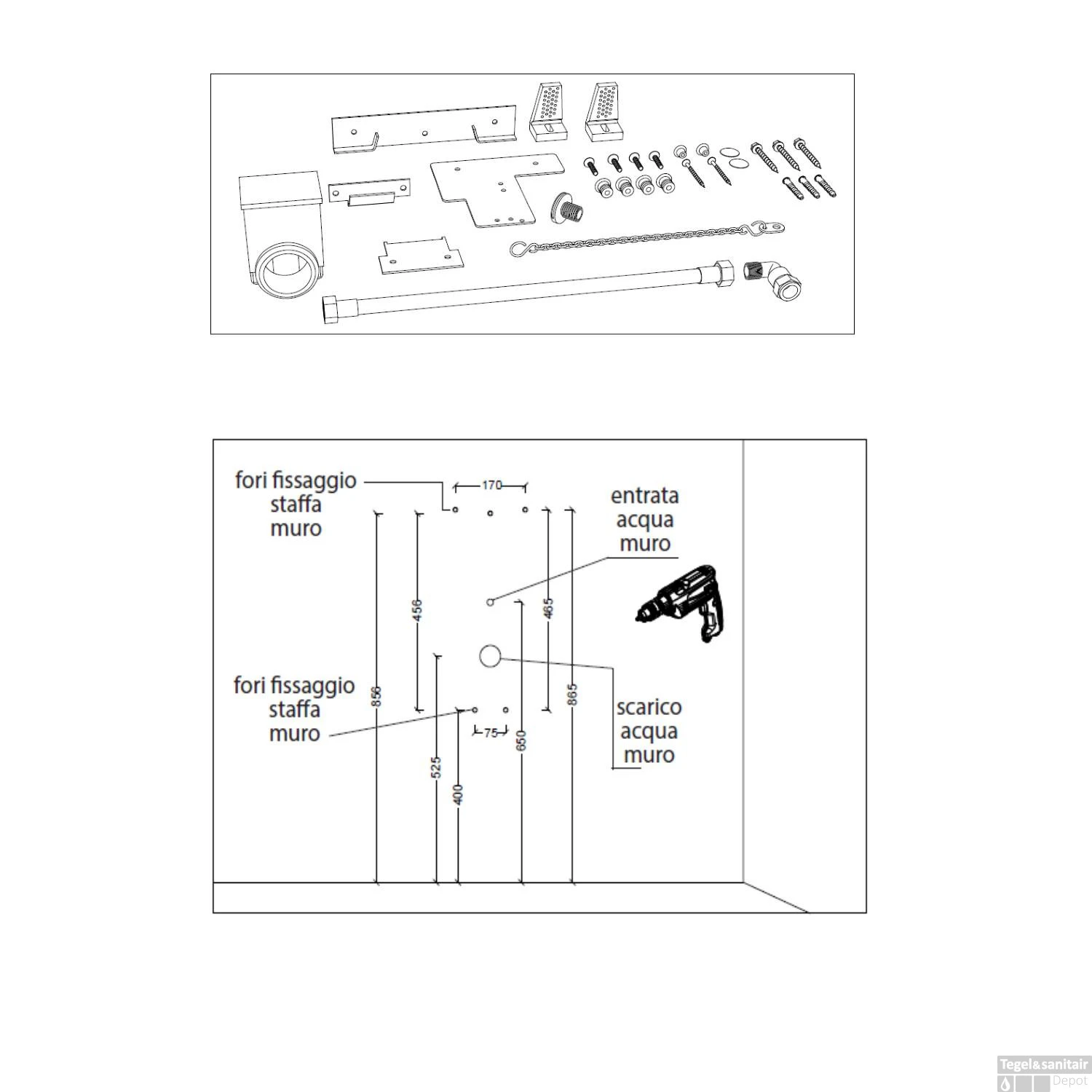 Urinoir Set Salenzi Hung Achterinlaat Mat Wit Met TECE Loop Drukplaat Kunststof - Afbeelding 4