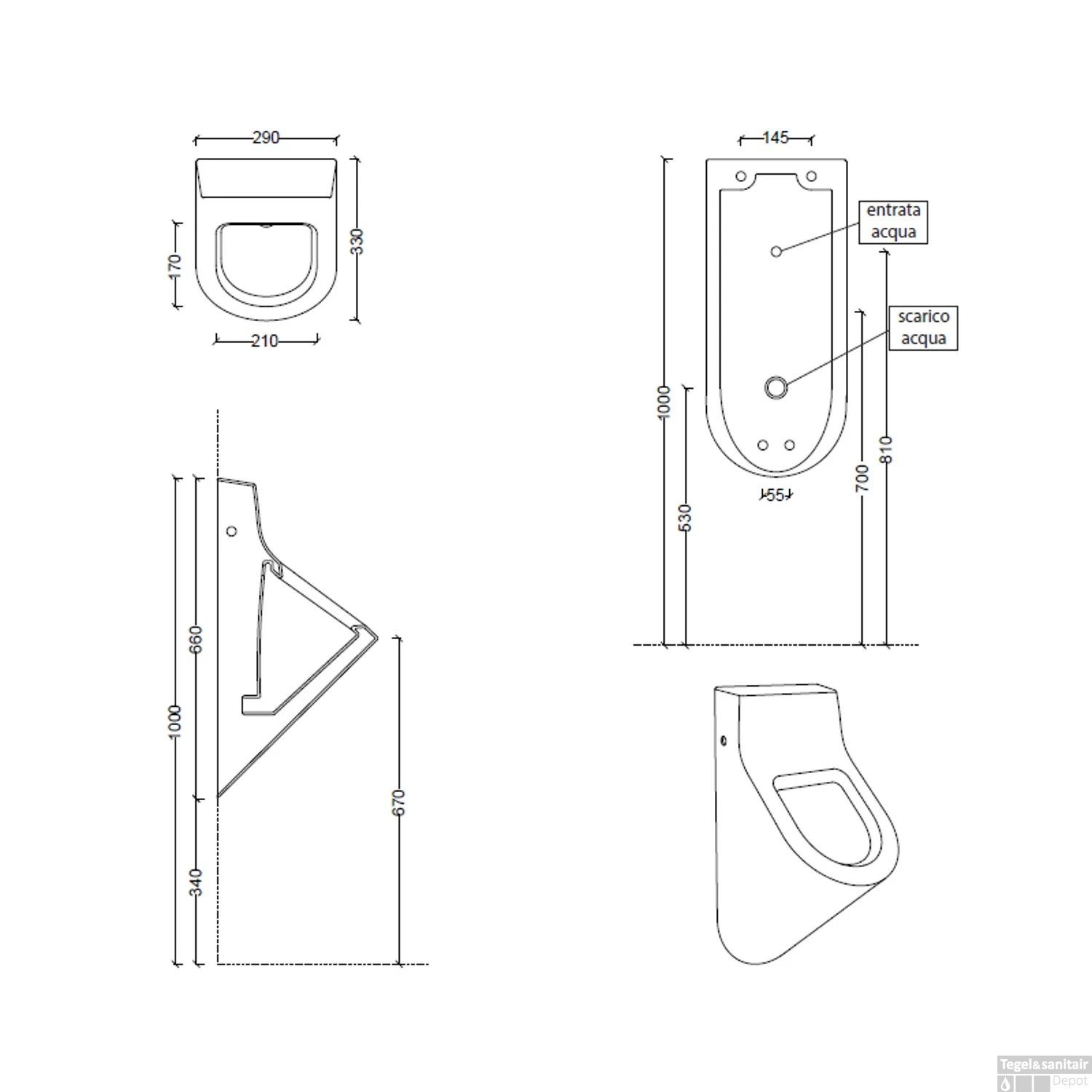 Urinoir Set Salenzi Hung Achterinlaat Mat Wit Met TECE Loop Drukplaat Kunststof - Afbeelding 3