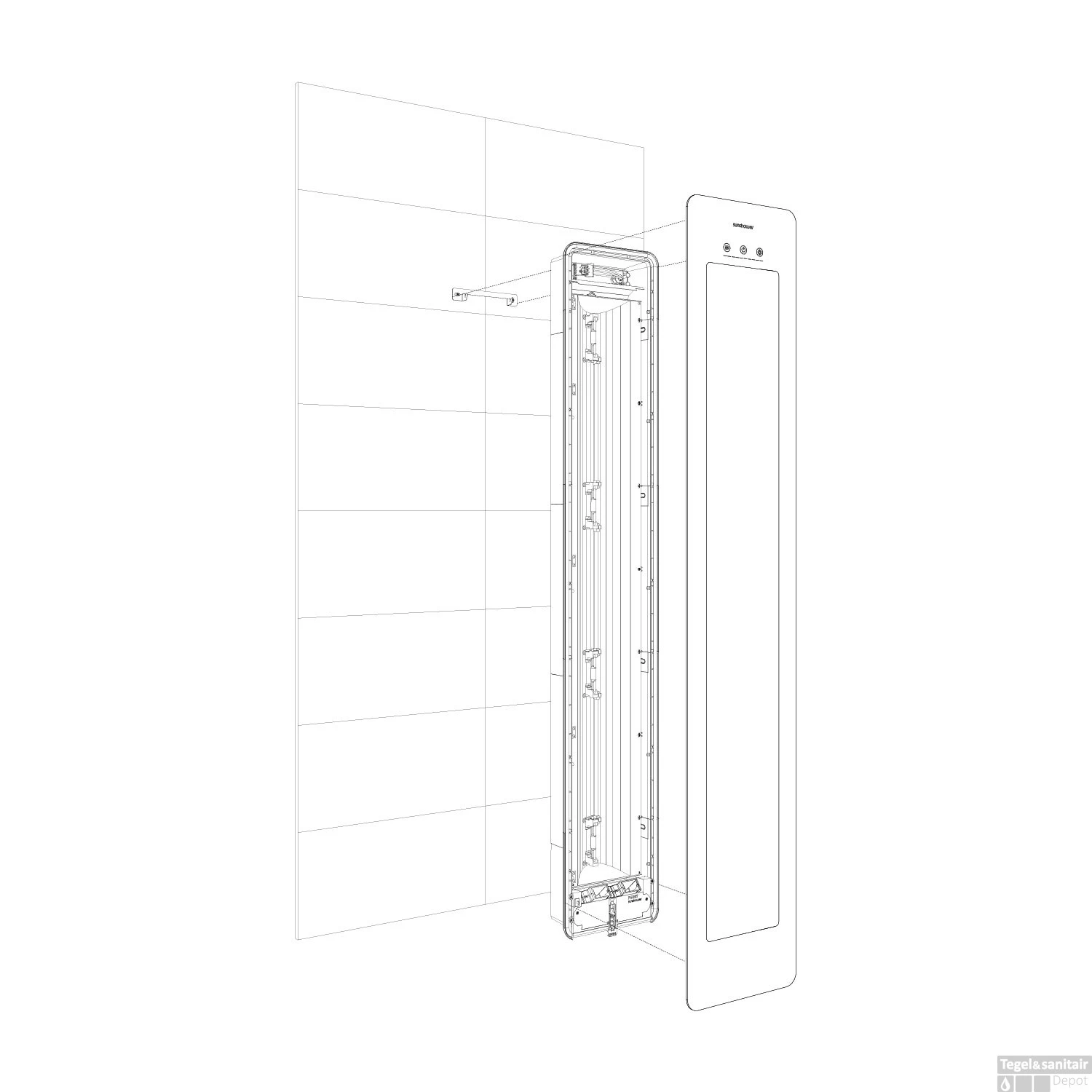 Sunshower One L Round Infrarood 185x33 Cm Inbouw - Opbouw Vlak Of Hoek White - Afbeelding 5
