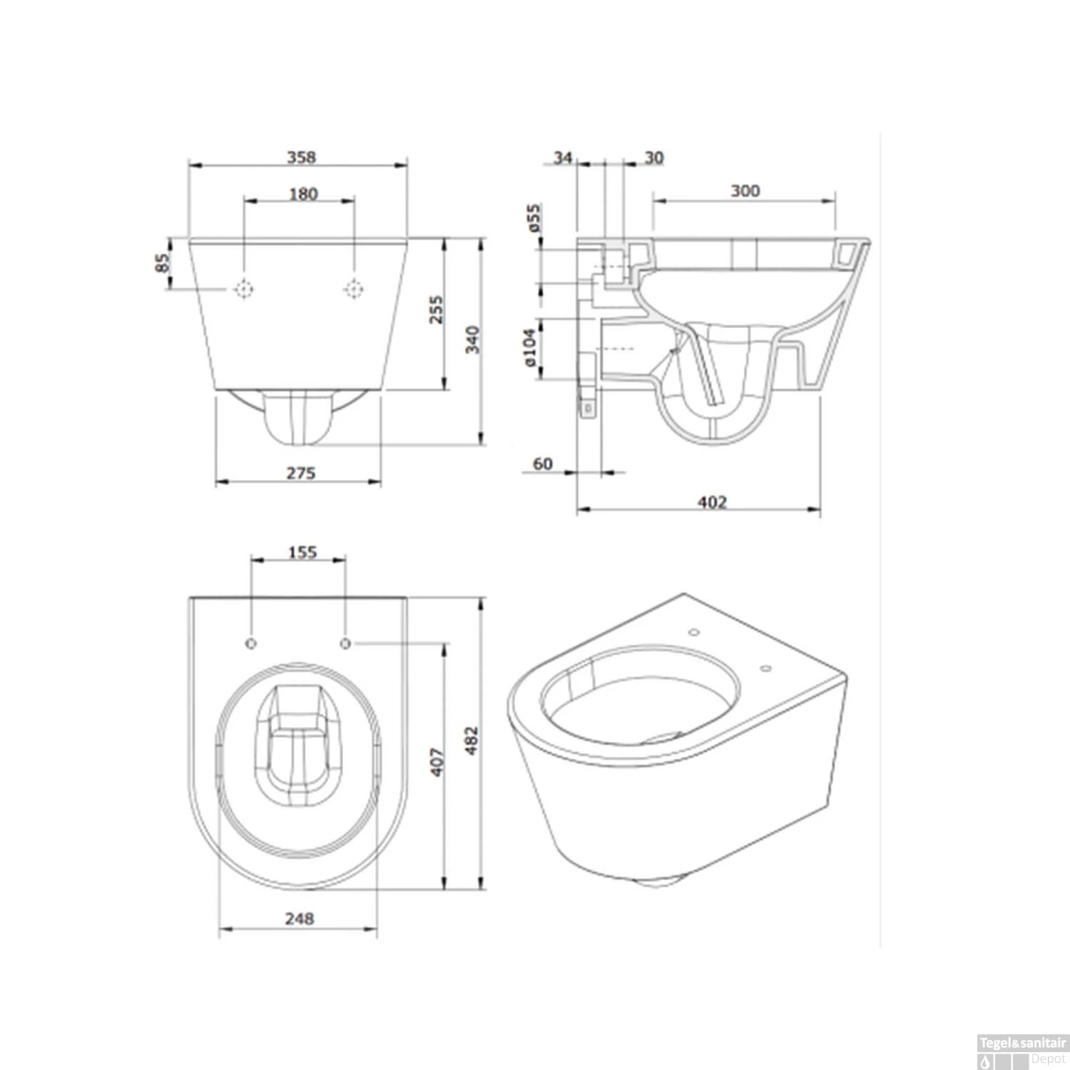 BWS Wandcloset Compact | Calitri Urby | 48cm | Wit (Excl. Zitting) - Afbeelding 4