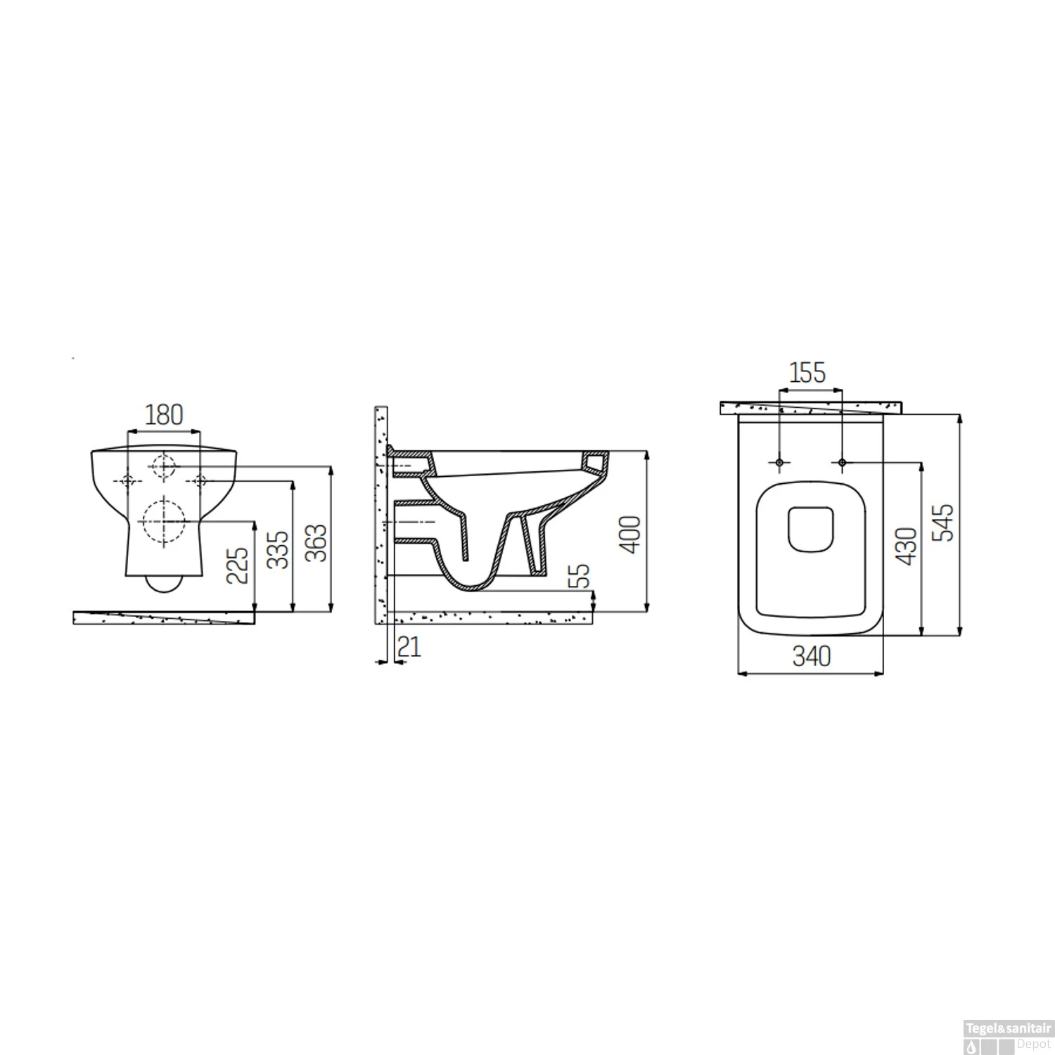 Wandcloset Boss & Wessing Gaia Met Bidet Keramiek Wit (Excl. Zitting) - Afbeelding 2