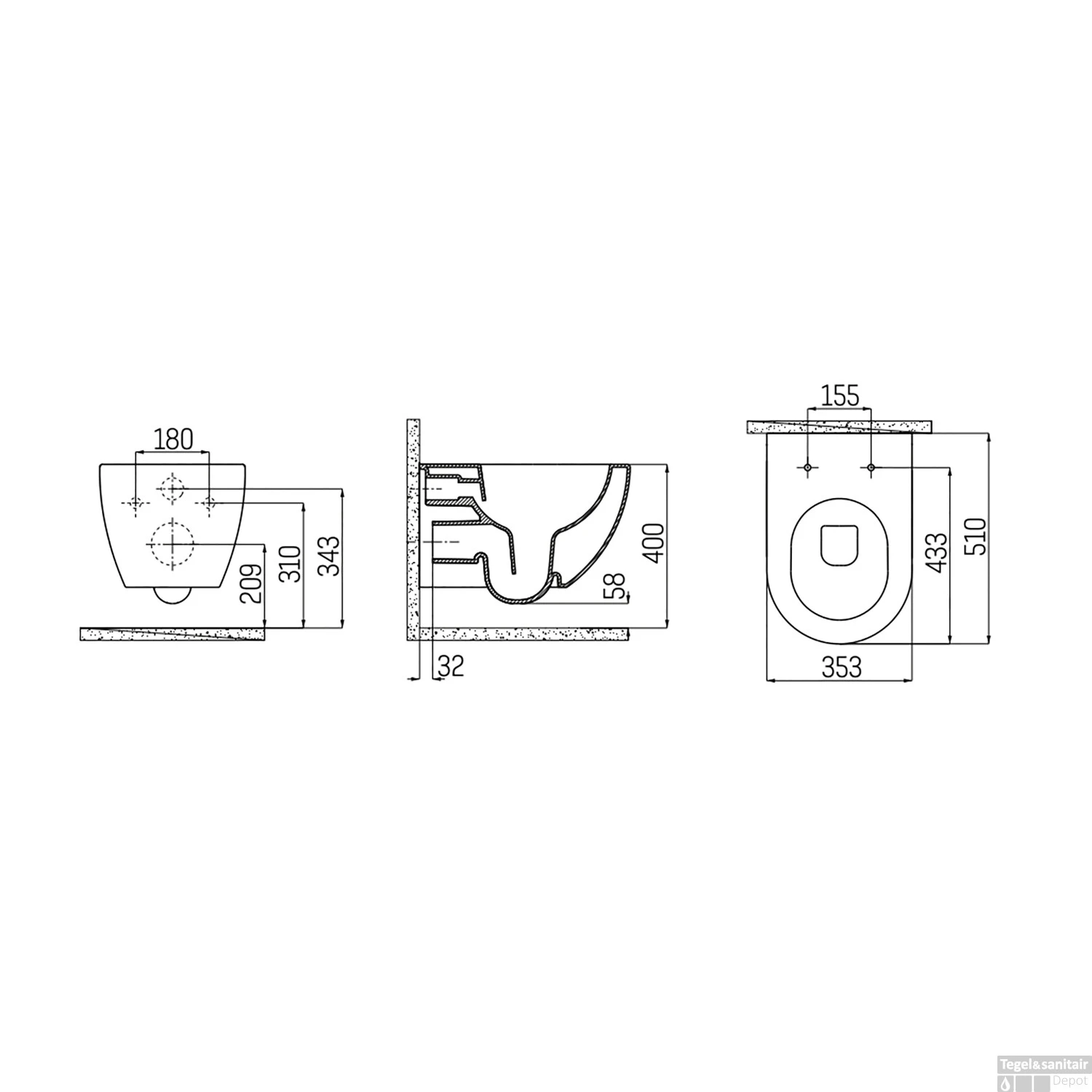 Wandcloset Boss & Wessing Freedom Randloos Met Bidet Mat Zwart (Exclusief Zitting) - Afbeelding 2