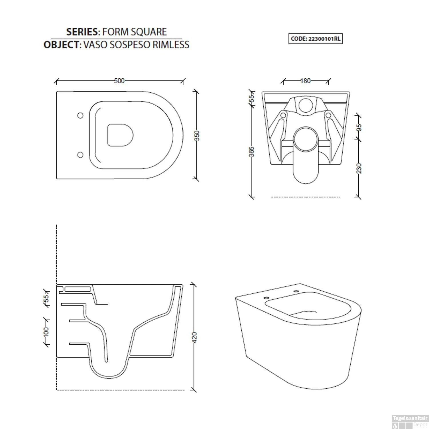 Wandcloset Salenzi Civita 50x35x36.5cm Keramiek Rimless Mat Legergroen (incl. Zitting) - Afbeelding 4