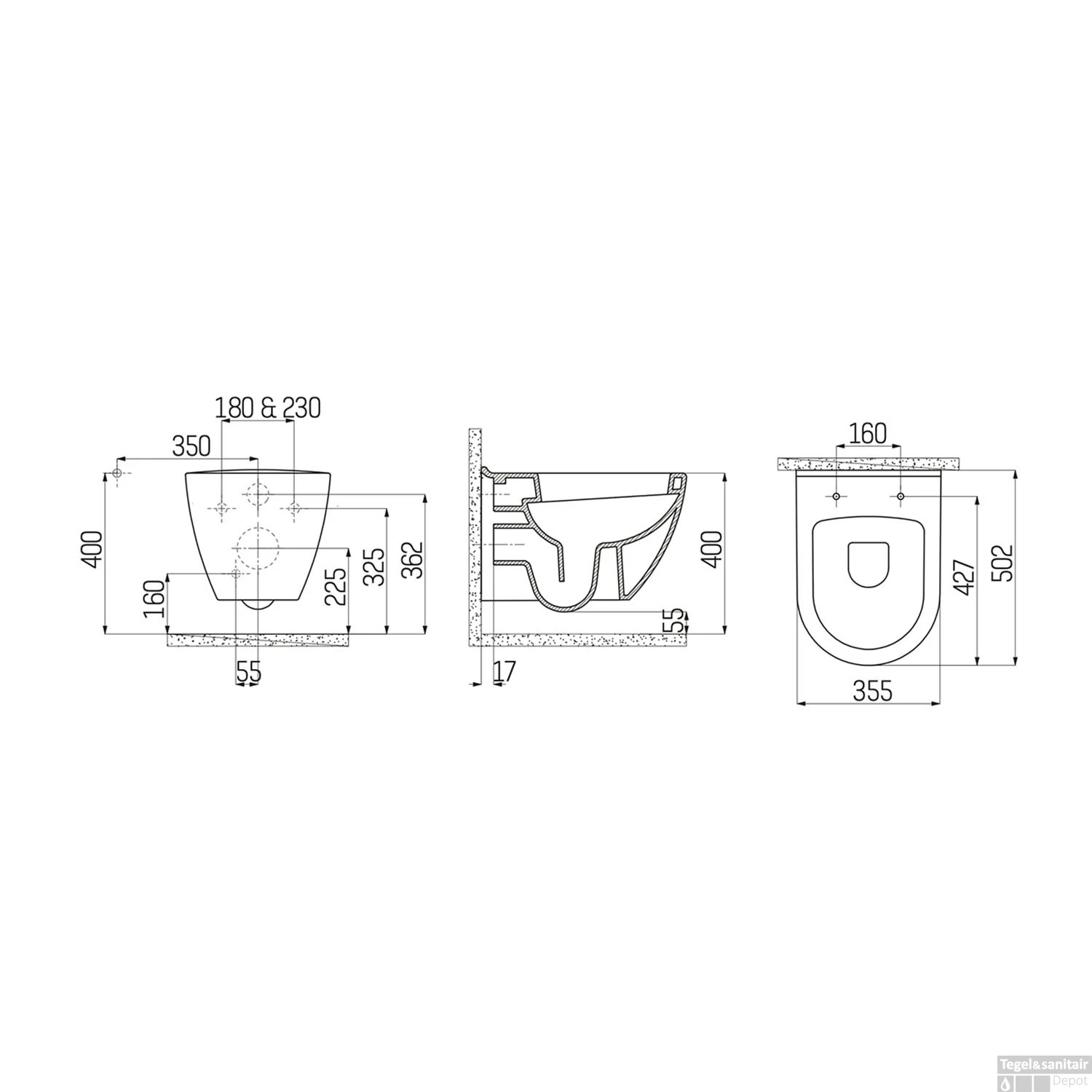 BWS Wandcloset Eva | Excl. Zitting | Goud Versiering - Afbeelding 2