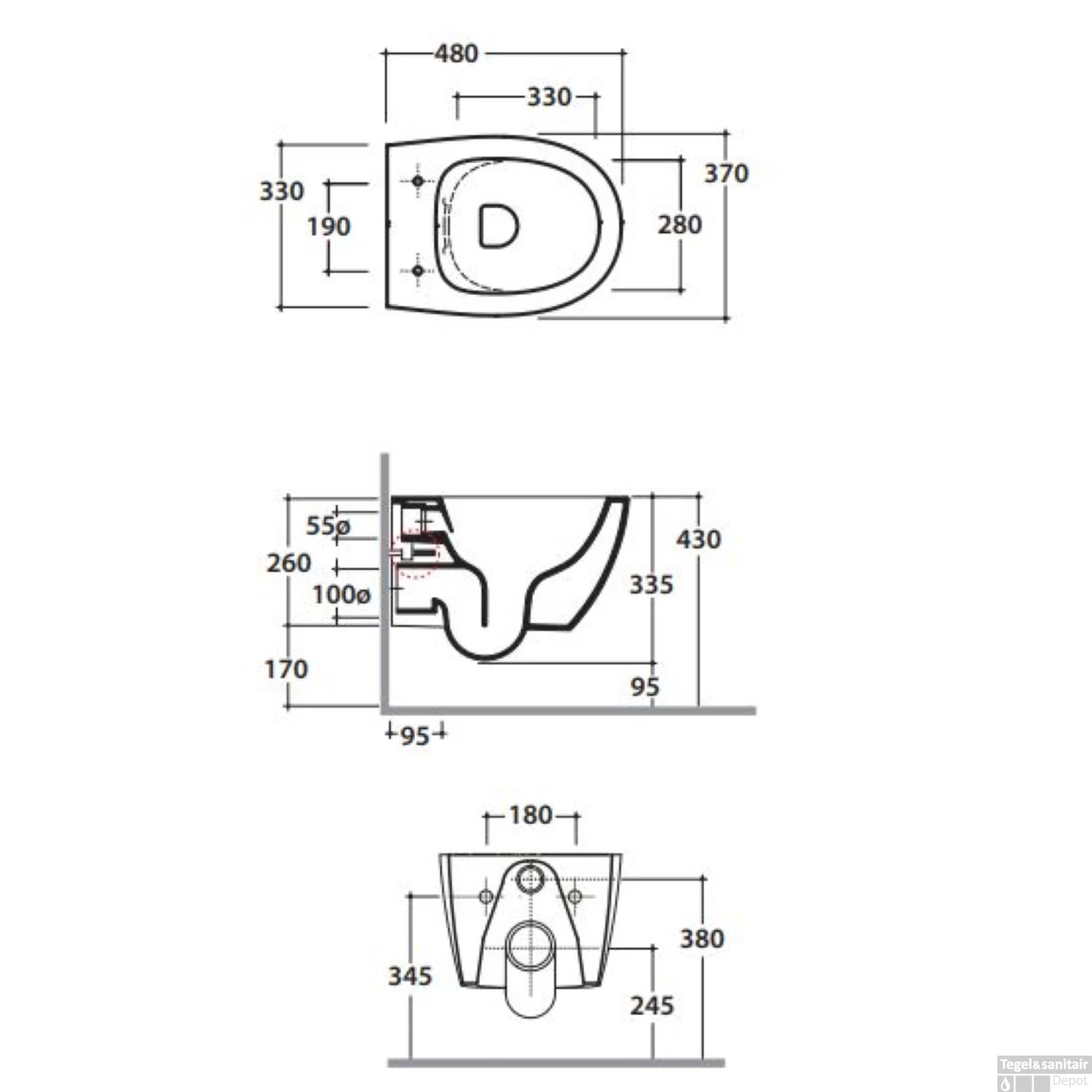 Wandcloset Globo 4 ALL 48x37 Cm Rimless Wit (Exl. Zitting) - Afbeelding 3