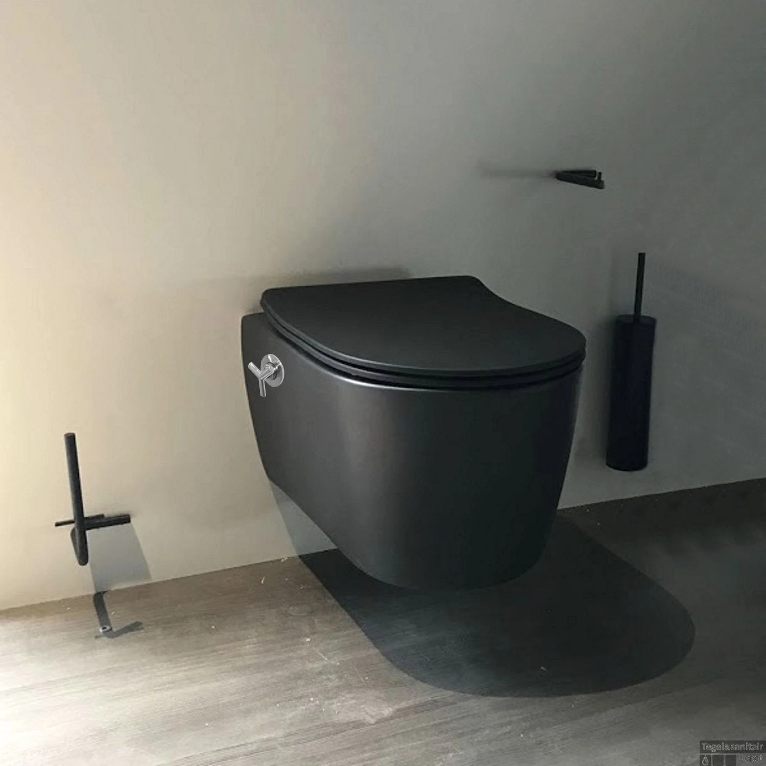 Wandcloset Idevit Alfa Mat Zwart Randloos Keramiek Met Bidet 36x52x30 Cm (zitting Optioneel)