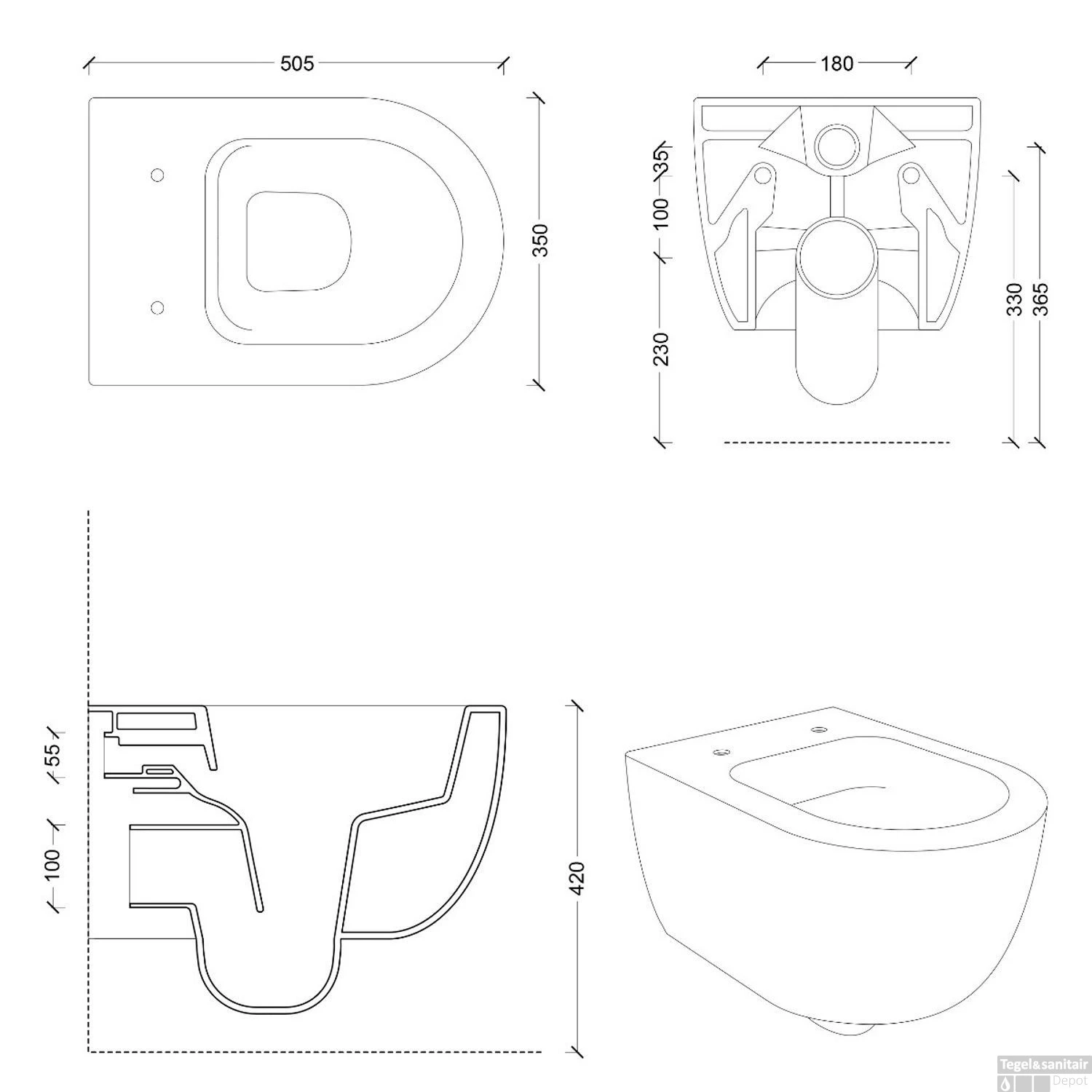 Wandcloset Xenz Gio Diepspoel 50.5x35 Cm Mat Zwart - Afbeelding 2
