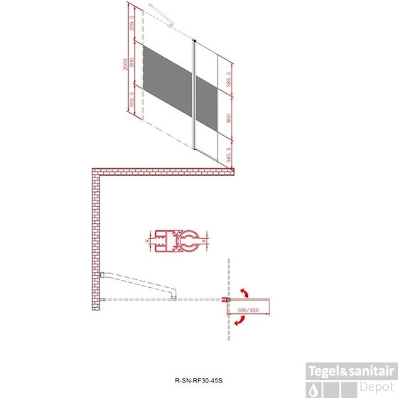 Zijwand Inloopdouche Athena Met Draaibaar Hoekpaneel Middenband 30x200 Cm 8 Mm NANO Glas - Afbeelding 2